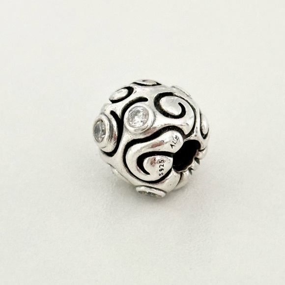 Pandora Sterling Large XL Rare Retired Clear CZ Day Dream Swirls Bead Charm - Picture 3 of 6